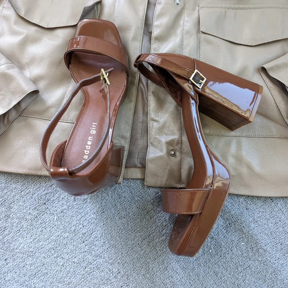 Madden Girl Francesca's Collections Brown Patent Block Heel Sandals